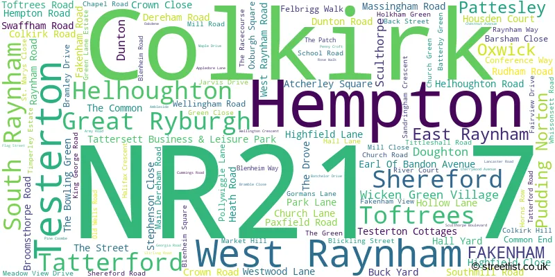 A word cloud for the NR21 7 postcode